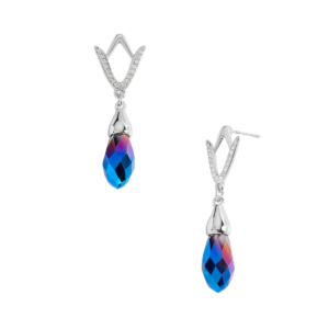 Aretes de Baño de Platino con Piedras de Cristal y Azul Metálico
