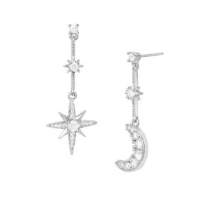 Arete Platino Estrella Luna con Cristal