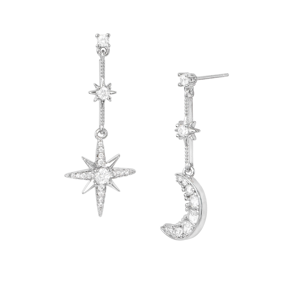 Arete Platino Estrella Luna con Cristal