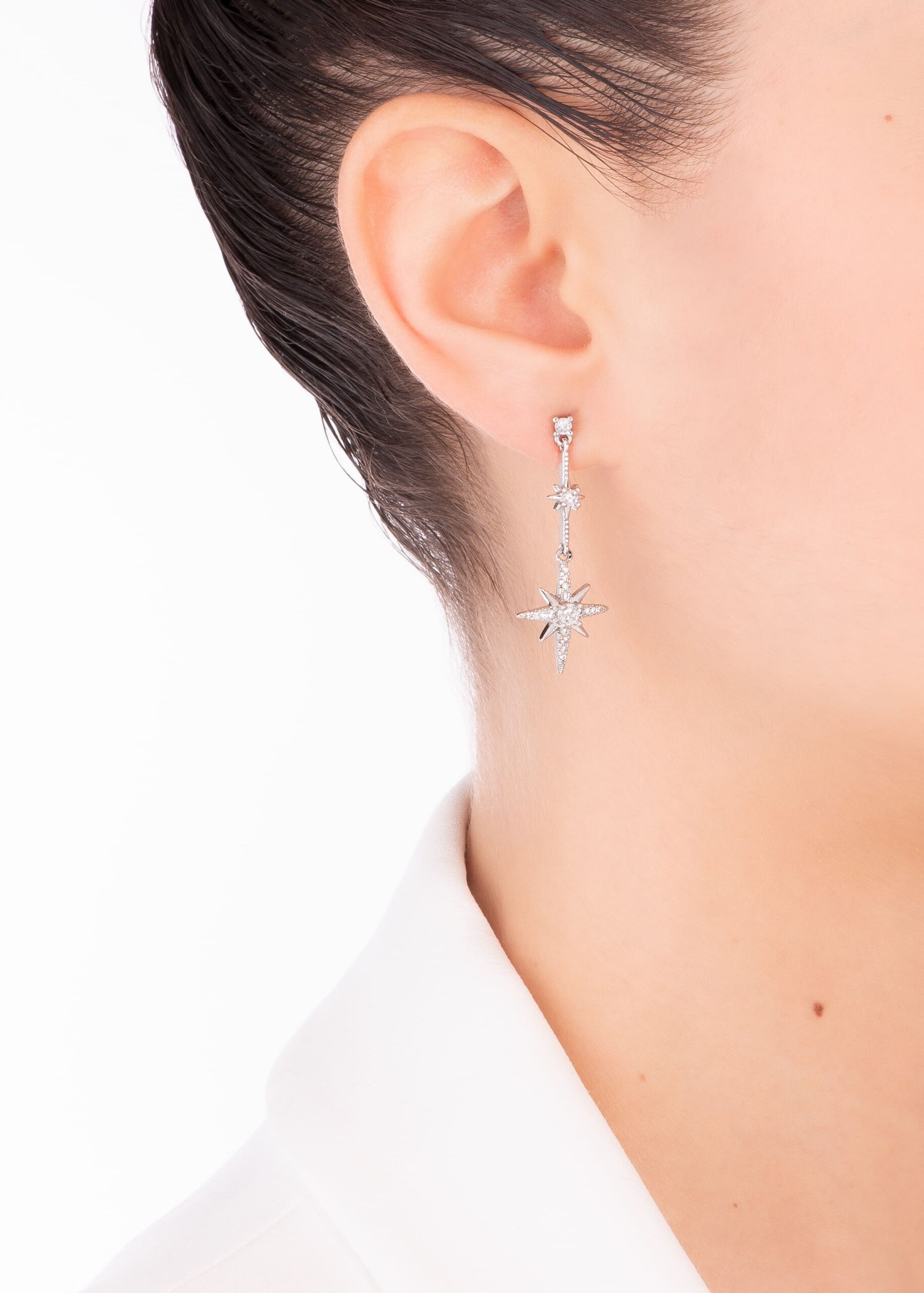 Arete Platino Estrella Luna con Cristal - Imagen 2