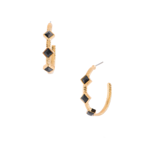 Arracadas con Poste en Baño de Oro y Piedras Negras