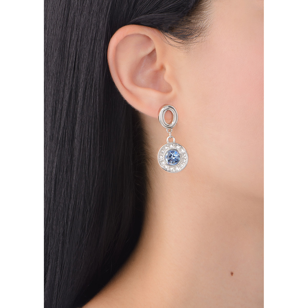 Elegancia Redefinida con Arete Platino Cristales y Cristal Azul - Imagen 2